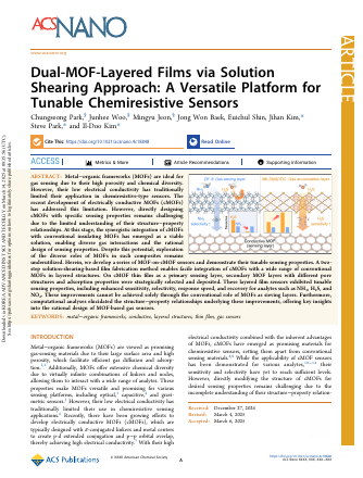 First page of the ACS Nano article on dual-MOF-layered chemiresistive sensor films