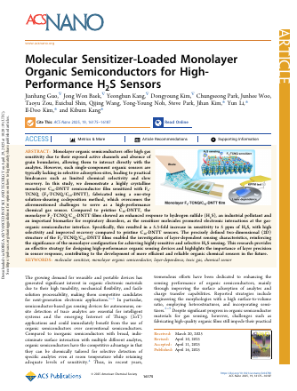 First page of the ACS Nano article on sensitized monolayer organic semiconductor H2S sensors