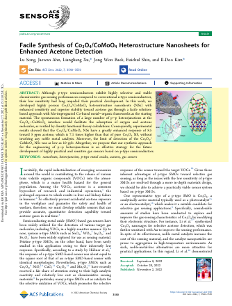 First page of the ACS Sensors article on Co3O4 and CoMoO4 heterostructure nanosheets
