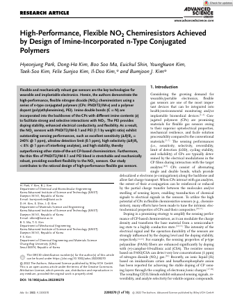 First page of the Advanced Science article on flexible imine-incorporated NO2 chemiresistors