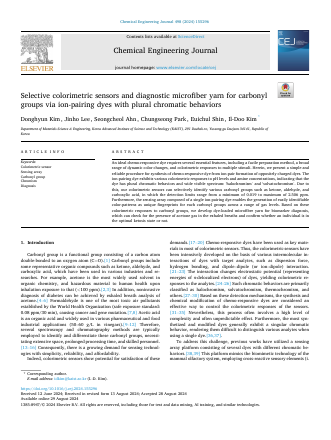 First page of the Chemical Engineering Journal article on colorimetric diagnostic microfiber yarn