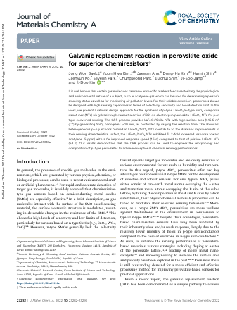 First page of the Journal of Materials Chemistry A article on galvanic replacement in perovskite oxides