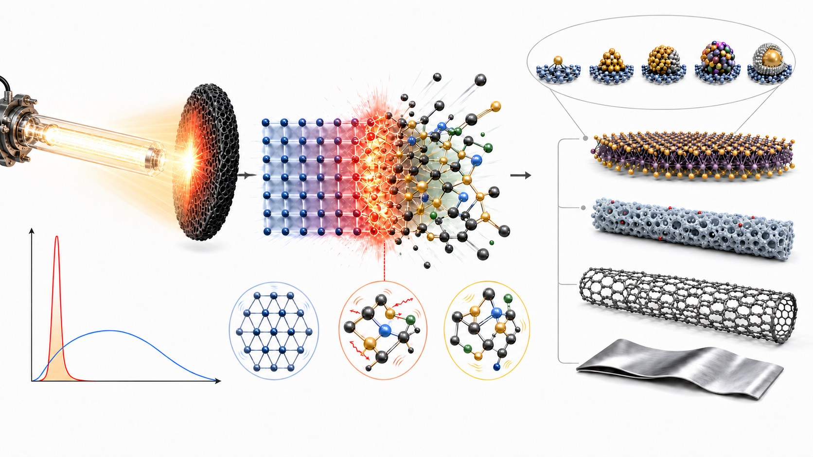 Broadband intense pulsed light from a xenon flash lamp drives direct photothermal heating, rapid nonequilibrium annealing, non-radiative recombination and phonon scattering, followed by catalyst functionalization of TMDs, metal oxides, carbon materials, and metal foils